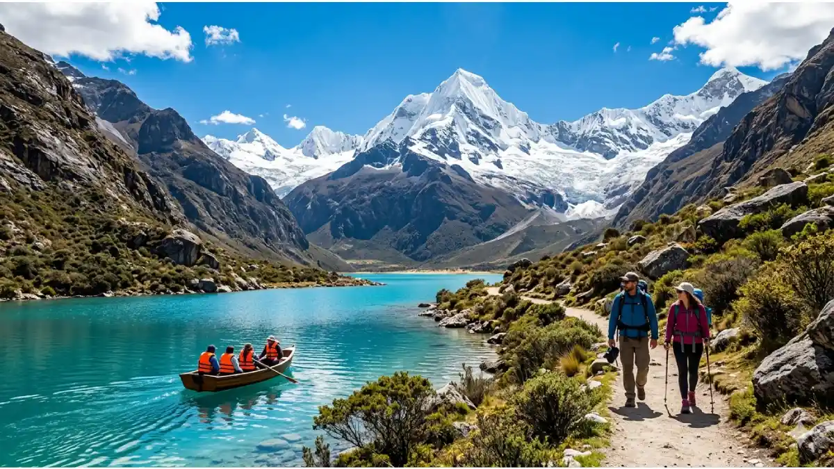 Turistas disfrutando de la laguna Chinancocha al visitar el Parque Nacional Huascarán en Áncash durante el feriado largo.