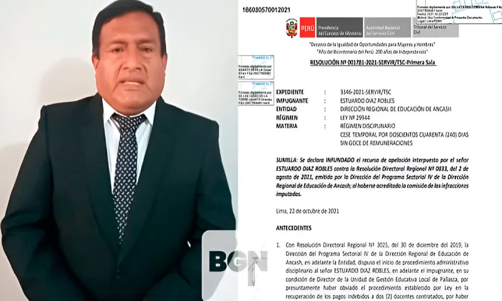 Servir ratifica sanción a Estuardo Díaz Robles por recabar ilegalmente dinero