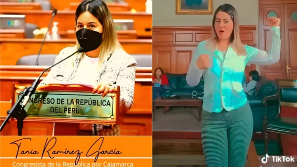 Tania Ramírez en TikTok durante la grabación de un video en un salón del Congreso de la República