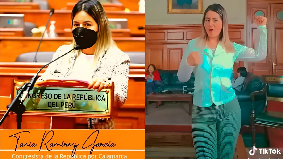 Tania Ramírez en TikTok durante la grabación de un video en un salón del Congreso de la República