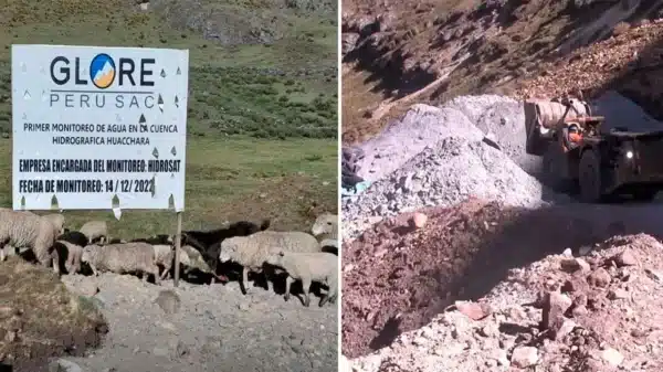 Autoridades de la DREM Áncash inspeccionan las operaciones de Glore Perú cerca de la laguna Pelagatos, en el distrito de Pampas, Pallasca.