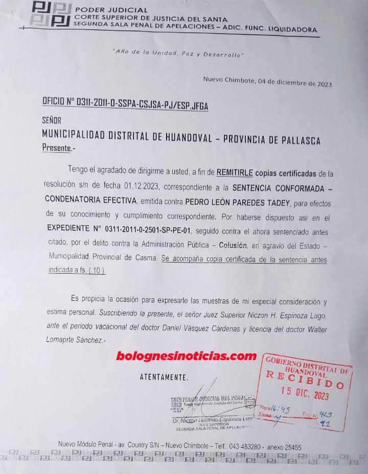 Sentencia judicial de Pedro Paredes Tadey