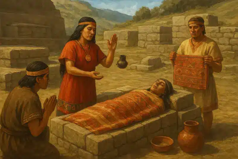 Recreación de ritual funerario en La Galgada, sitio arqueológico de Áncash con prácticas ceremoniales ancestrales