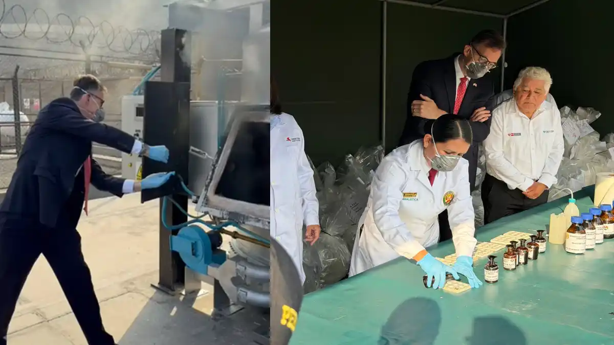 Incineración de drogas en Perú con apoyo de Estados Unidos tras destruir 8,8 toneladas incautadas