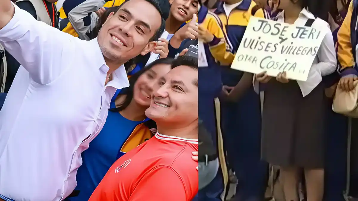 El presidente José Jerí se toma un selfie con el alcalde de Comas Ulises Villegas, militante de Somos Perú actualmente prófugo de la justicia