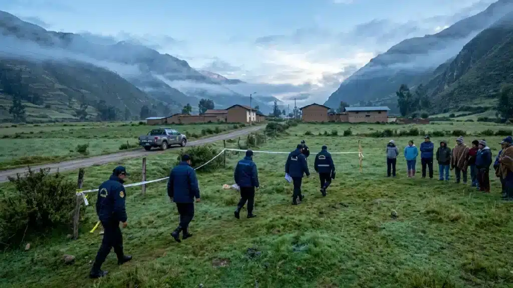 Escena de investigación fiscal en Copa Chico, Carhuaz, tras el hallazgo de tres cuerpos en Áncash.