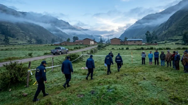 Escena de investigación fiscal en Copa Chico, Carhuaz, tras el hallazgo de tres cuerpos en Áncash.