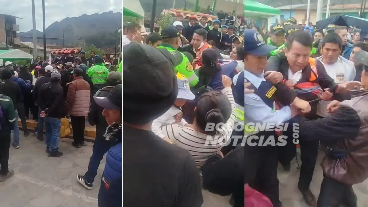 Alcalde de Pampas rodeado por pobladores durante protesta por obras y electrificación en Pallasca