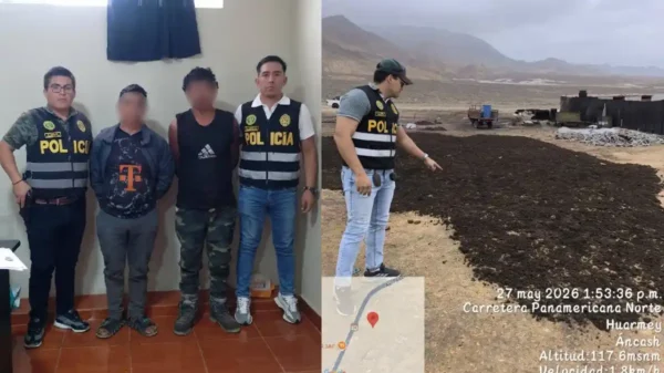 Operativo policial en Huarmey durante intervención por presunto procesamiento ilegal de productos marinos