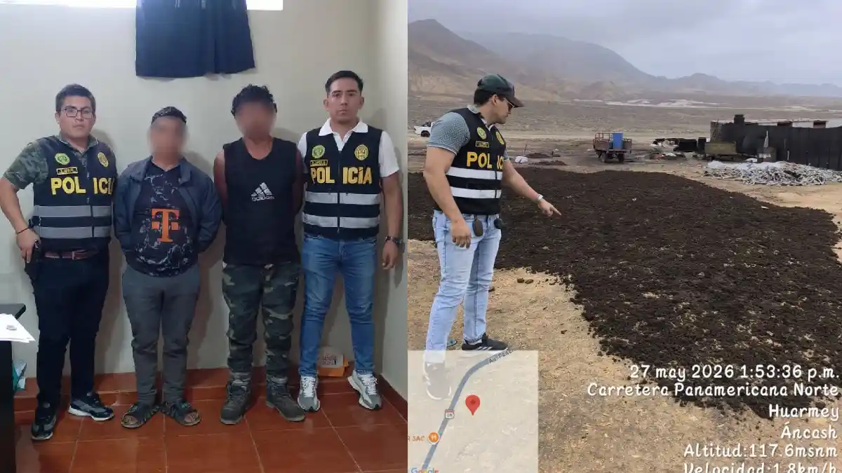 Operativo policial en Huarmey durante intervención por presunto procesamiento ilegal de productos marinos
