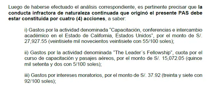Resolución de la ONPE que detalla gastos irregulares atribuidos a Fuerza Popular con financiamiento público
