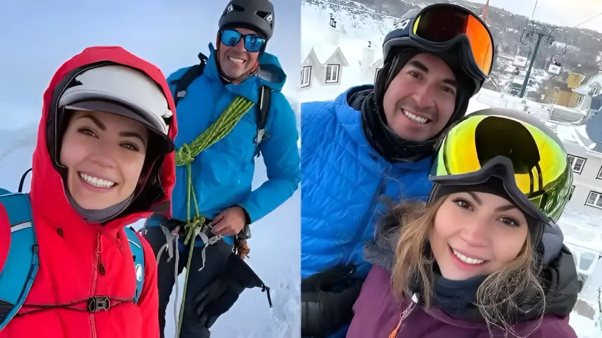 Dos montañistas extranjeros sonríen durante una expedición en el nevado Tocllaraju antes de la avalancha que causó su muerte.