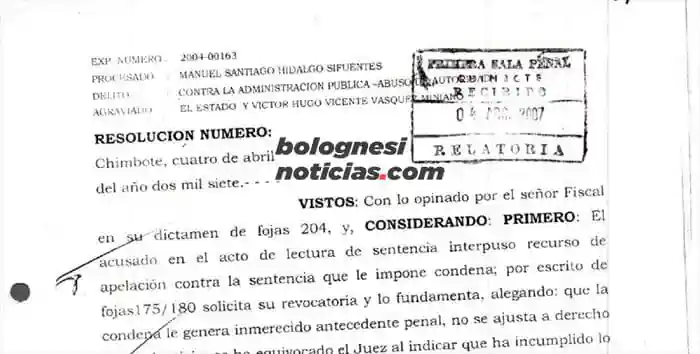 Sentencia por abuso de autoridad de Manuel Hidalgo, expediente 2004-00163