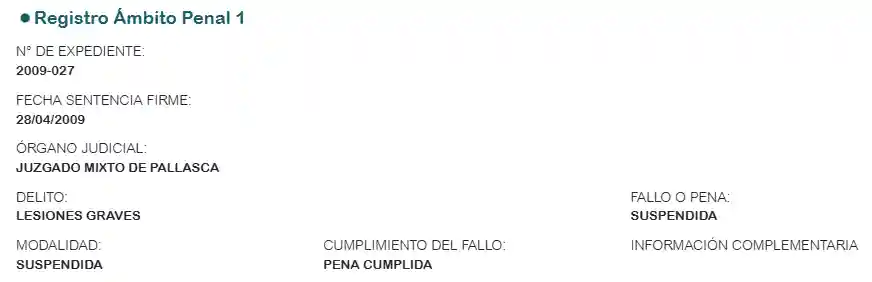 Extracto de la hoja de vida JNE con la sentencia por lesiones graves de Manuel Hidalgo Sifuentes, candidato a alcalde de Pallasca