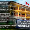 Infografía de los cinco candidatos a la alcaldía de Pampas, Pallasca para las elecciones 2026. Muestra fotos de los candidatos y la municipalidad.