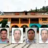 Fotocomposición de los seis candidatos a la alcaldía en las elecciones en Conchucos 2026 junto al local de la Municipalidad Distrital de Conchucos.