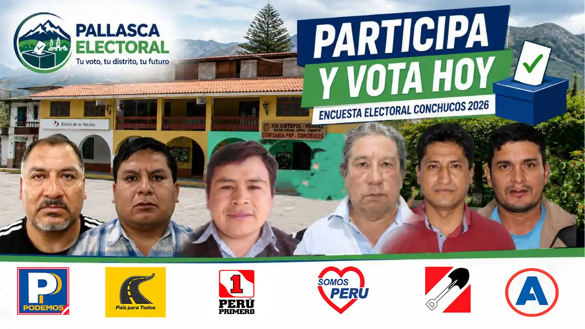 Encuesta Electoral Conchucos 2026 con los candidatos a la Alcaldía Distrital de Conchucos para las Elecciones Municipales 2026.